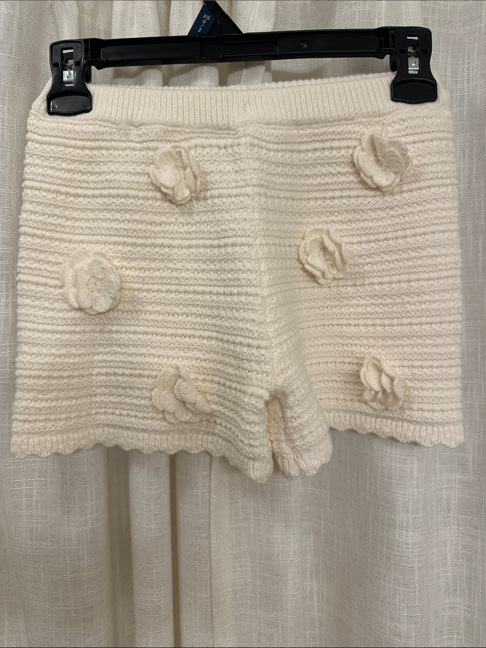 Cream Crochet Flower Knit High-Waist Shorts